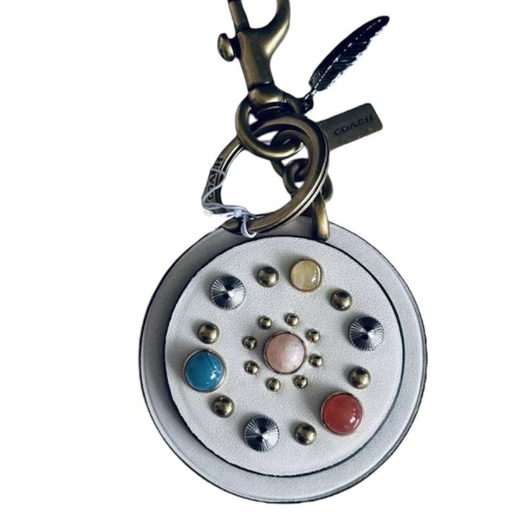 Coach Multi Colored Stones w/ Feather Round Bag Charm Key Fob HTF